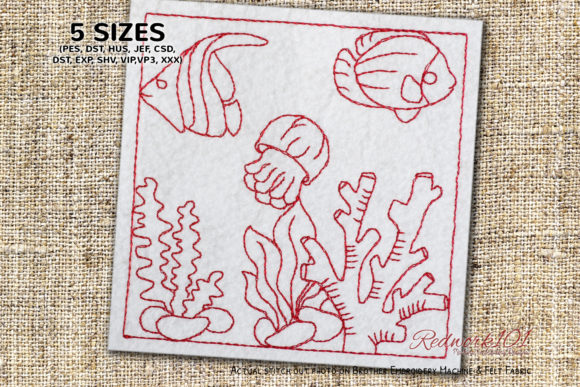 Beautiful Fish Tank Redwork for Embroidery Projects