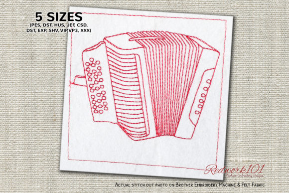 Diatonic Button Accordion Redwork for Seasonal Embroidery