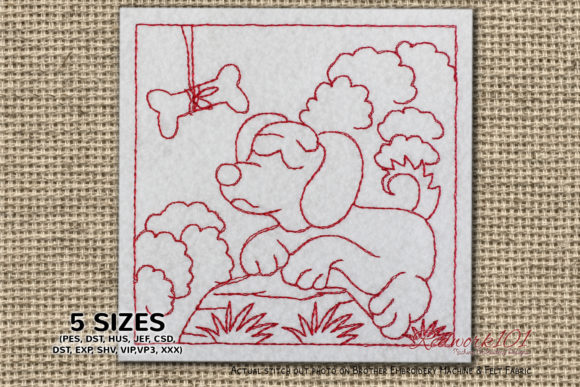 Dog with Bone in a Beautiful Nature: A Heartfelt Embroidery Design
