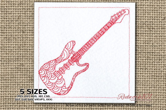 Electric-Guitar Redwork for Seasonal Embroidery Projects