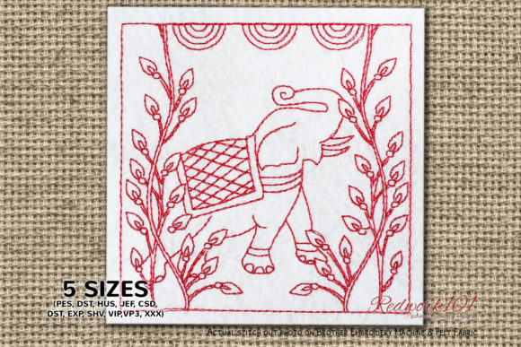 Elephant with Abstract Designs Redwork Review