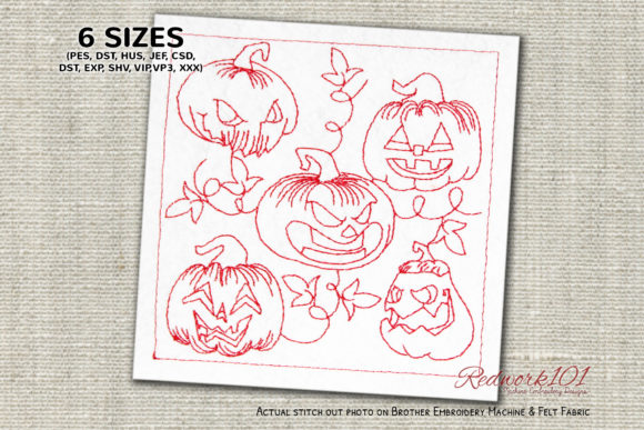 Halloween 5 Spooky Pumpkins Redwork Embroidery Design Review