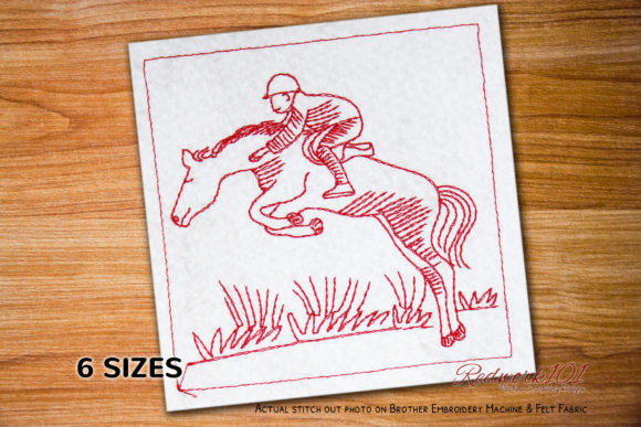 Jumping Horse and Jockey Redwork: A Versatile Embroidery Design for Personalized Gifts