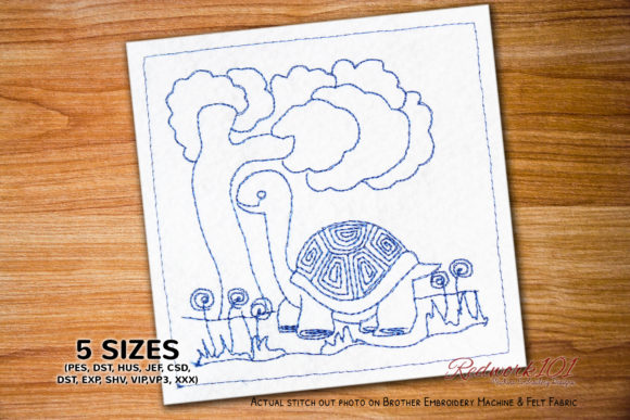 Walking Cartoon Turtle Redwork for Embroidery Products