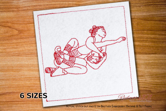 Women Wrestling Redwork Embroidery Review